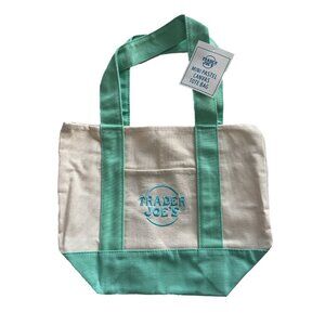 Trader Joe's Mini Pastel Canvas Tote Bag Teal Green Limited Edition NWT